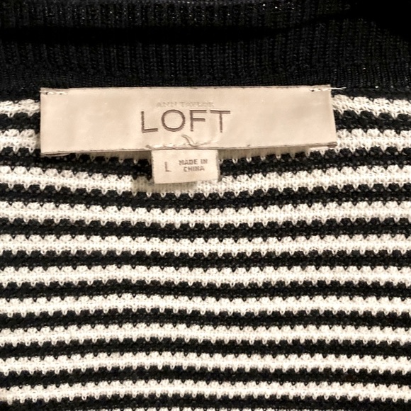 ANN TAYLOR LOFT Black and White Striped Open Button Cardigan Womans Large - Picture 13 of 16